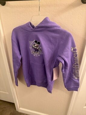 Disney Lavender Mickey Mouse Hoodie with Metallic Sleeve Script